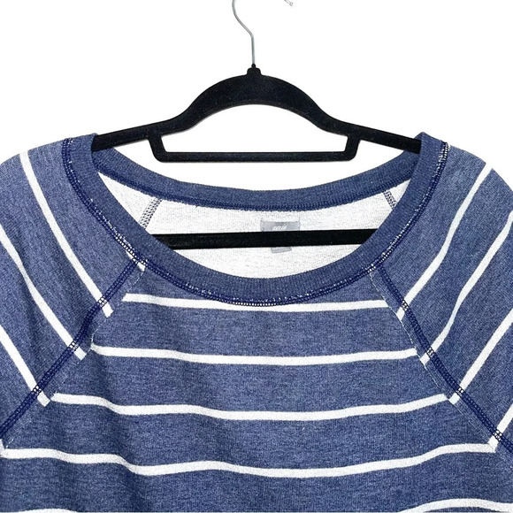 aerie Striped Sweatshirt Navy Blue & Silver Metallic Wide Neck Small Women’s - Picture 2 of 10